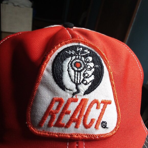 Vintage React CB Radio Patch Snap Trucker Hat Cap - Picture 2 of 7